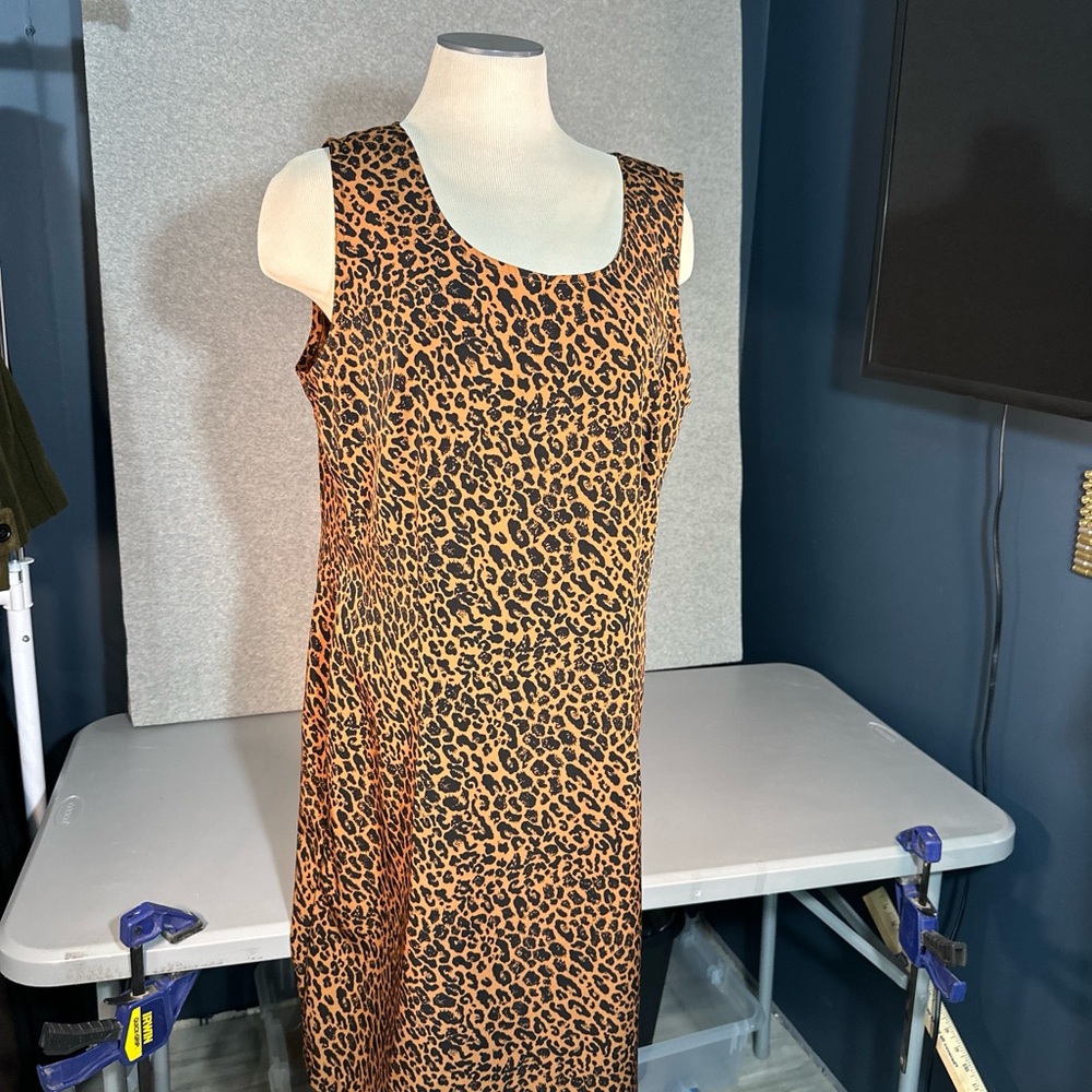 Vintage Size 16 Kathie Lee Collection Cheetah Dress Sleeveless Split Back Hem